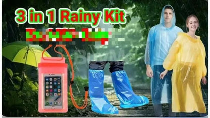 Unisex 3 in 1 Rain Coat (1 Rain Coat, 1 Mobile Cover & 1 Rain Shoe)
