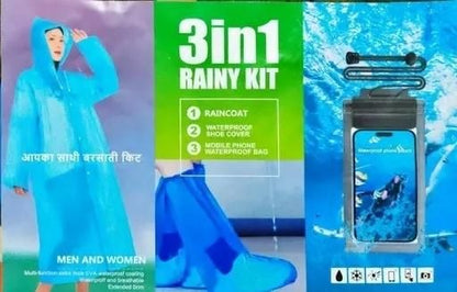 Unisex 3 in 1 Rain Coat (1 Rain Coat, 1 Mobile Cover & 1 Rain Shoe)